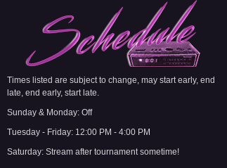 Grimfan's schedule