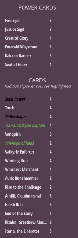 Rakano Valkyries decklist Decklist